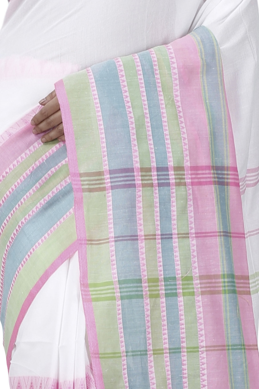 White Pink Pure Cotton Begompuri_Hand Hand Loom Saree (1289)